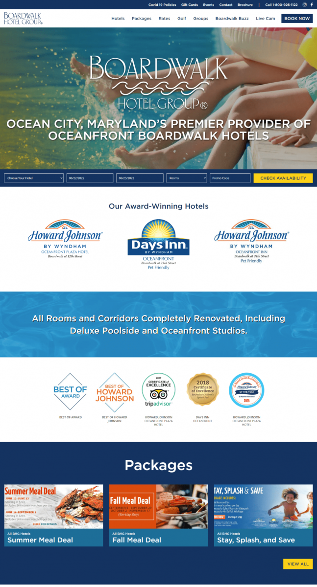 Boardwalk Hotel Group website homepage