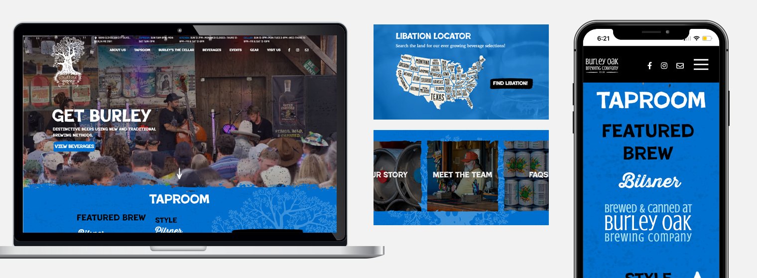 Burley Oak website case study graphic in a laptop and iphone mockup