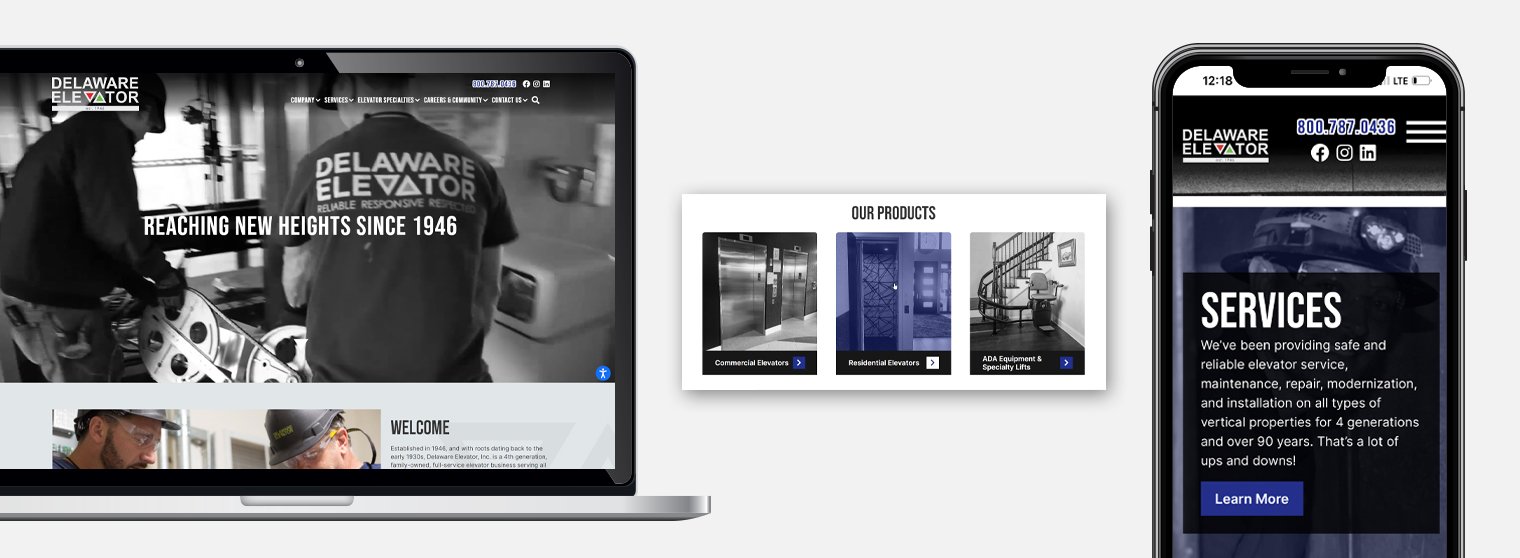 screenshots of Delaware Elevator website