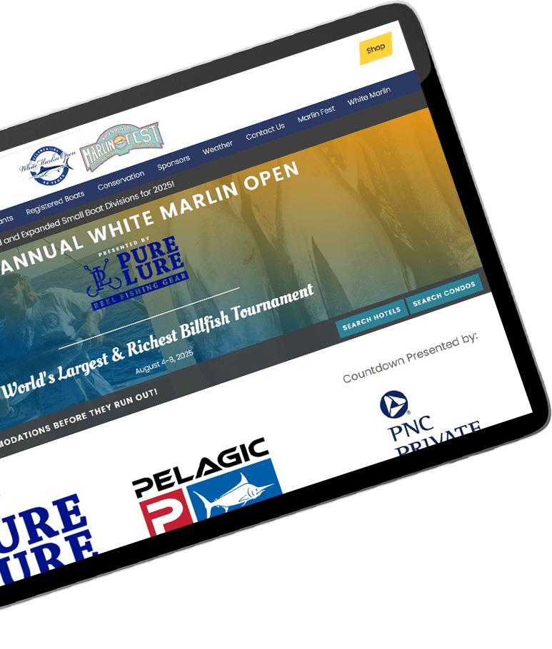 White Marlin Open website tablet view White Marlin Open website tablet view