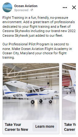 Ocean Aviation New Cessna Skyhawk Facebook Ad