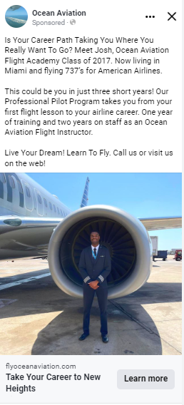 Ocean Aviation Student Story Facebook ad